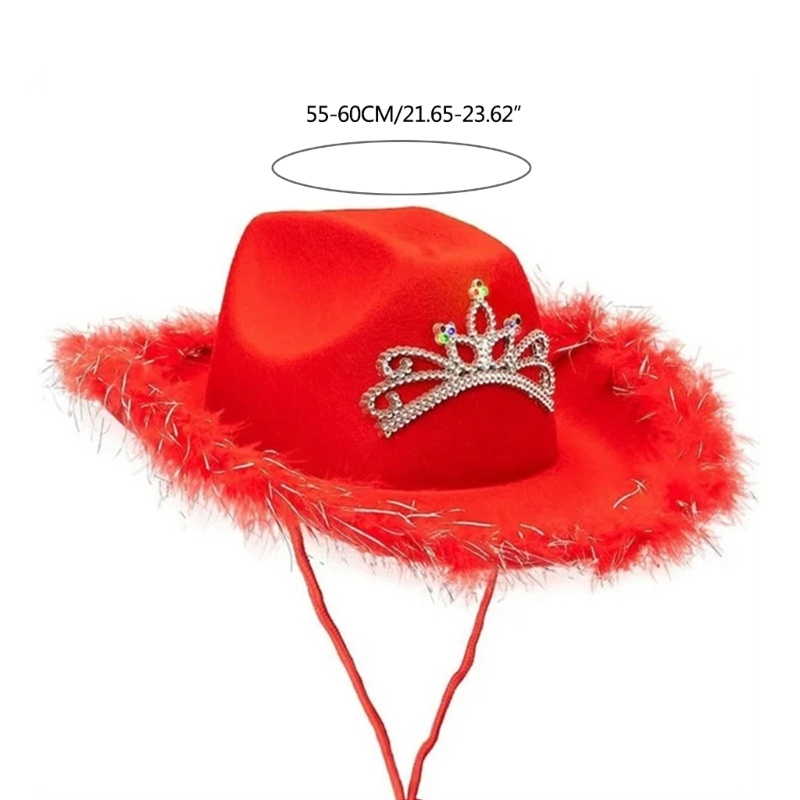 Rhinestone Crown Cowboy Hat Wide Brim Cowgirl Hat Bachelorette Party Headwear