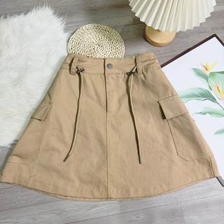 Chân váy kaki thời trang năng động bigsize nữ dáng chữ A ngắn có túi trang trí 2 bên dây rút phong cách đơn giãn CV18