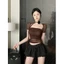 Milyfashion Áo Thun Ngắn Tay Cổ Vuông Xếp Ly Ôm Dáng Nhẹ Nhàng Họa Tiết Hoa Thời Trang Mùa Hè Cho Nữ