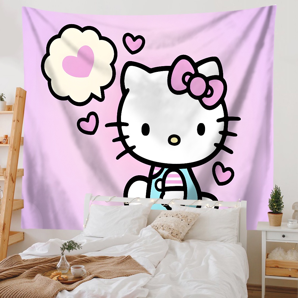 Thảm Treo Tường Trang Trí Phòng Ngủ Hình hello kitty