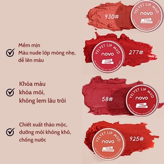 Son Kem NoVo Dưỡng Ẩm Môi Mềm Mịn Bền Màu Chống Nước Không Trôi Dạng Hũ Nhỏ Mã 277