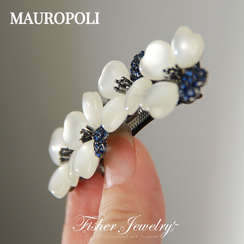 Mauropoli Kẹp tóc nửa dây buộc phong cách Hàn Quốc, lò xo giả mắt mèo màu đen, thiết kế cỏ bốn lá, thanh lịch