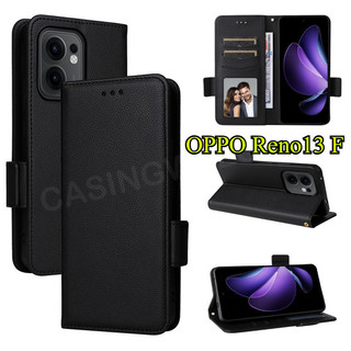 Ốp Lưng Cho OPPO Reno 13 F 14 12 11 10 13 F Pro 13Pro 14F 4G 5G Sang Trọng Lật Da Bên Khóa Lychee Họa Tiết Vỏ Điện Thoại Khe Cắm Thẻ Chân Đế Ốp Lưng
