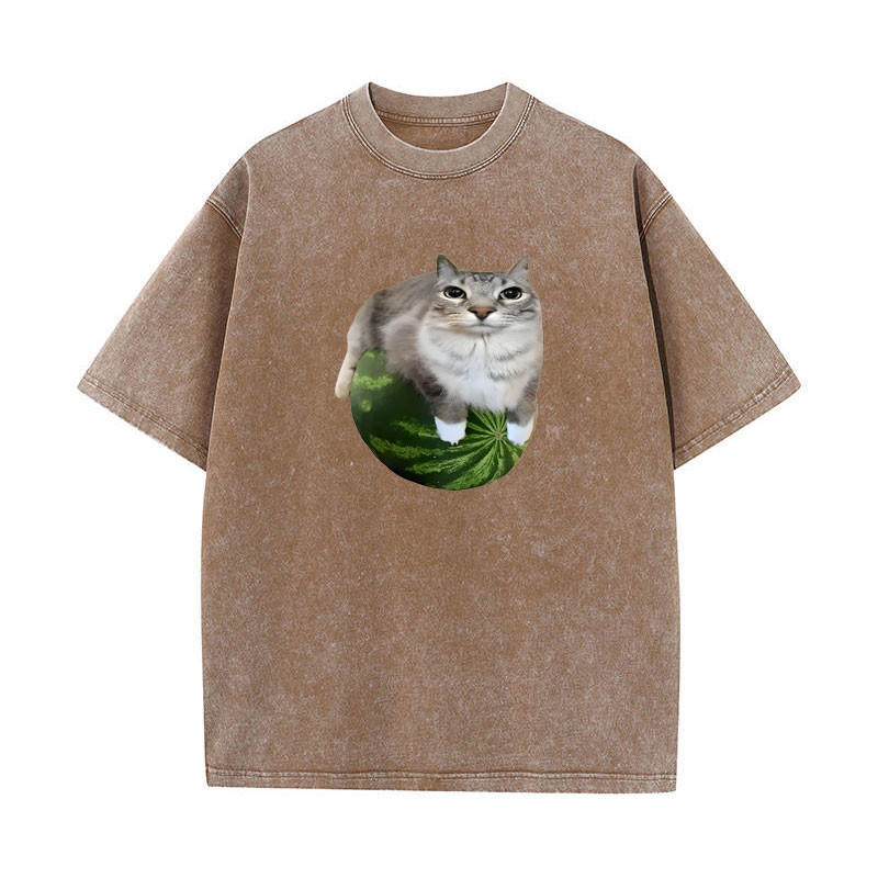 Áo thun Cat Silly Cat Meme in dưa hấu sang trọng, cổ điển, unisex nam nữ