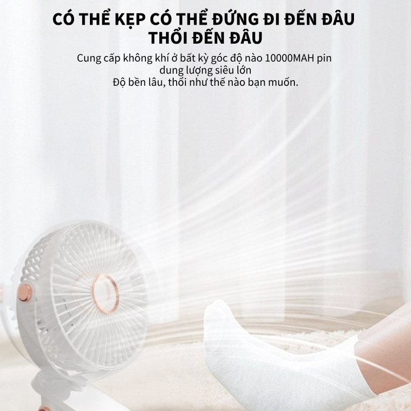 Quạt Mini Kẹp Bàn Thông Minh - Gió Mạnh, Giảm Tiếng Ồn, Sử Dụng Lâu, Đèn LED Ban Đêm, Góc Điều Chỉnh