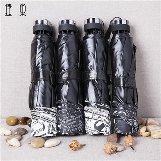 Ô Dù Che Mưa Nắng 3 Lớp Chống Tia UV 8 Nan Kép Họa Tiết Retro Giấy Báo Hàn Quốc Nhỏ Gọn Trắng đen Xanh Than Cho Nam và Nữ