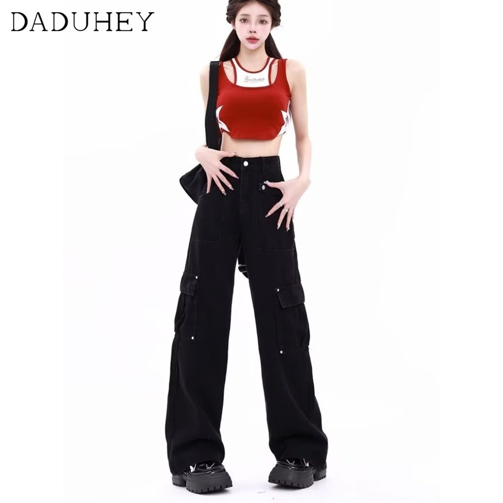 Ảnh DaDuHey New American Ins High Street Retro Workwear Casual Pants Niche High Waist Loose Wide Leg Pants Trousers 2