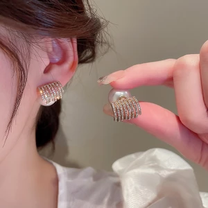 Bông Tai Tua Rua Ngọc Trai và Kim Cương Giả - Trang Sức Thời Trang