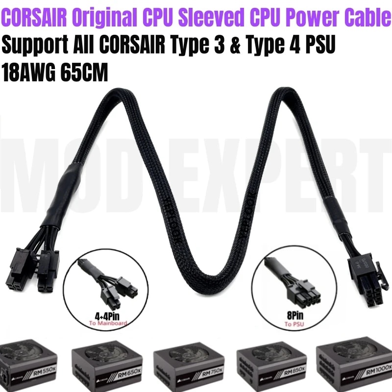 Corsair PSU 8Pin đến 4 + 4Pin Cáp CPU 65CM 18AWG cho RM650x RM750x ...