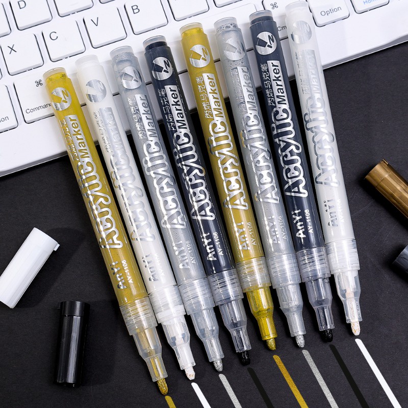 Bút Lông Viết Chữ / Bút Kí Tên Bằng acrylic Màu Vàng / Bạc Chống Thấm Nước Nhanh Khô Tiện Dụng Cho Học Sinh / Văn Phòng