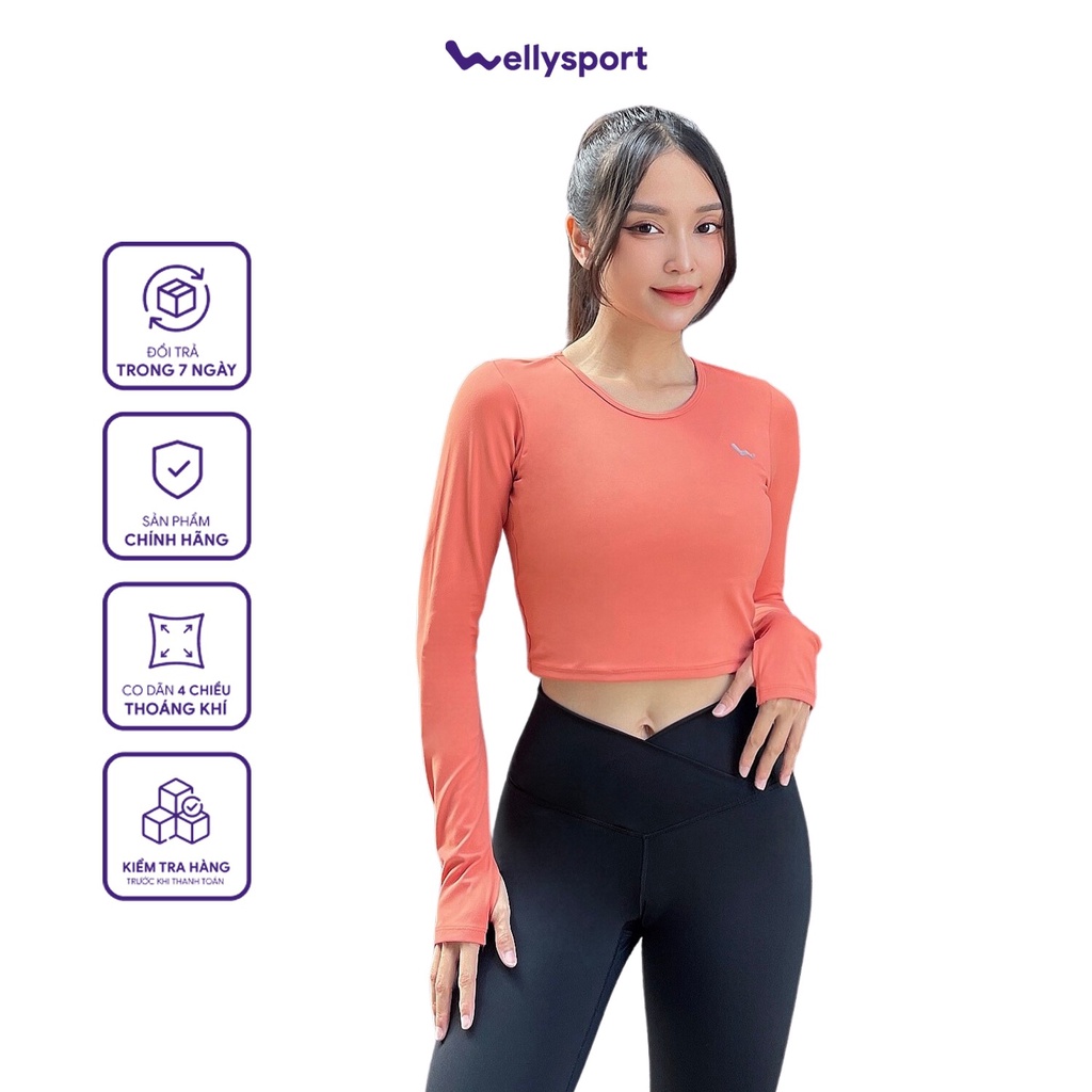 Áo croptop tay dài thể thao tập Gym, Yoga, Welly Sport