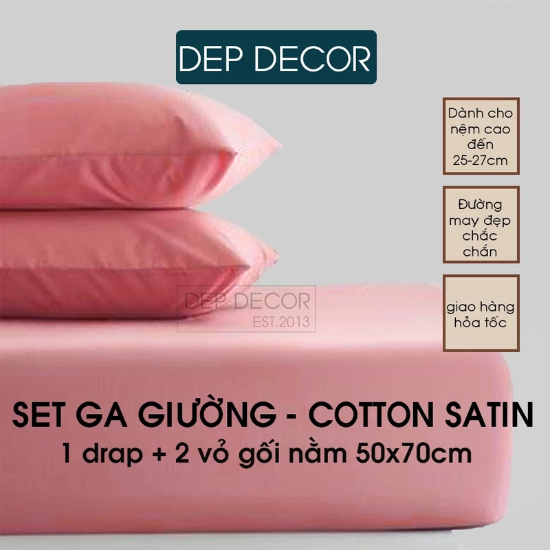 Set Ga giường + 2 vỏ gối nằm Satin Đẹp Decor bo thun nhiều màu 1m6x2m 1m8x2m mềm mịn thoáng khí không xù độ bền cao — ảnh 1