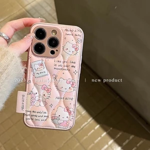 Ốp lưng IPhone Kitty màu hồng dễ thương Hàn Quốc Vỏ áo khoác mùa đông IPhone 14 Pro Max Vỏ túi khí cao cấp IPhone 11 Vỏ bảo vệ máy ảnh dày cho IPhone 16 15 14 13 12 11 Pro Max