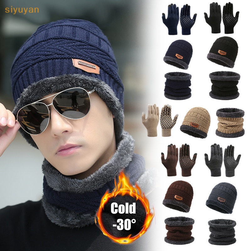 Set 3 Món Nón Len + Găng Tay + Khăn Choàng Cổ + Găng Tay + Găng Tay Giữ Ấm Mùa Đông Dày Dặn Chống Gió Cho Nam Khi Chạy Bộ / Đạp Xe Thể Thao vn
