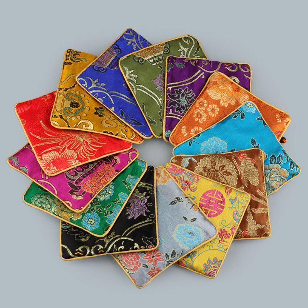 WEETW Mini Thêu Canvas Ví Đựng Tiền Xu, Tua Rua Đồng Tiền Mặt Mặt Dây Chuyền Hoa Trang Sức Túi Đóng Gói, Thời Trang Rồng Dung Tích Lớn Trang Điểm Son Môi Túi Đựng Tiền Phong Cách Học Sinh