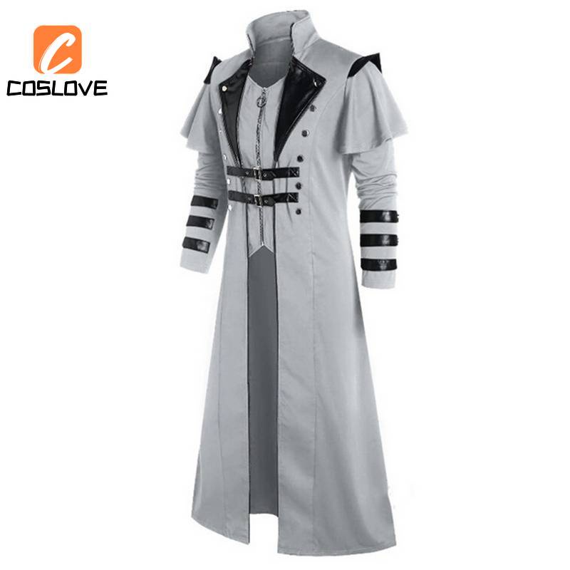 Áo Choàng Dài Màu Trắng Đen Có Đuôi Phong Cách gothic Punk Hóa Trang Tiệc halloween Cho Nam
