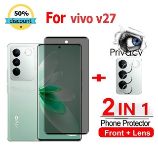 2 in 1 Kính cường lực 2 in 1 Kính cường lực Vivo V27 cường lực bảo vệ chống gián điệp bảo vệ màn hình phủ đầy đủ cho Vivo V30 Y16 Y77 Y35 Y22s V27e Y02 Y22 Y02S V25e V25 X90 X80 X70 V25 Pro 5G Camera Protecto
