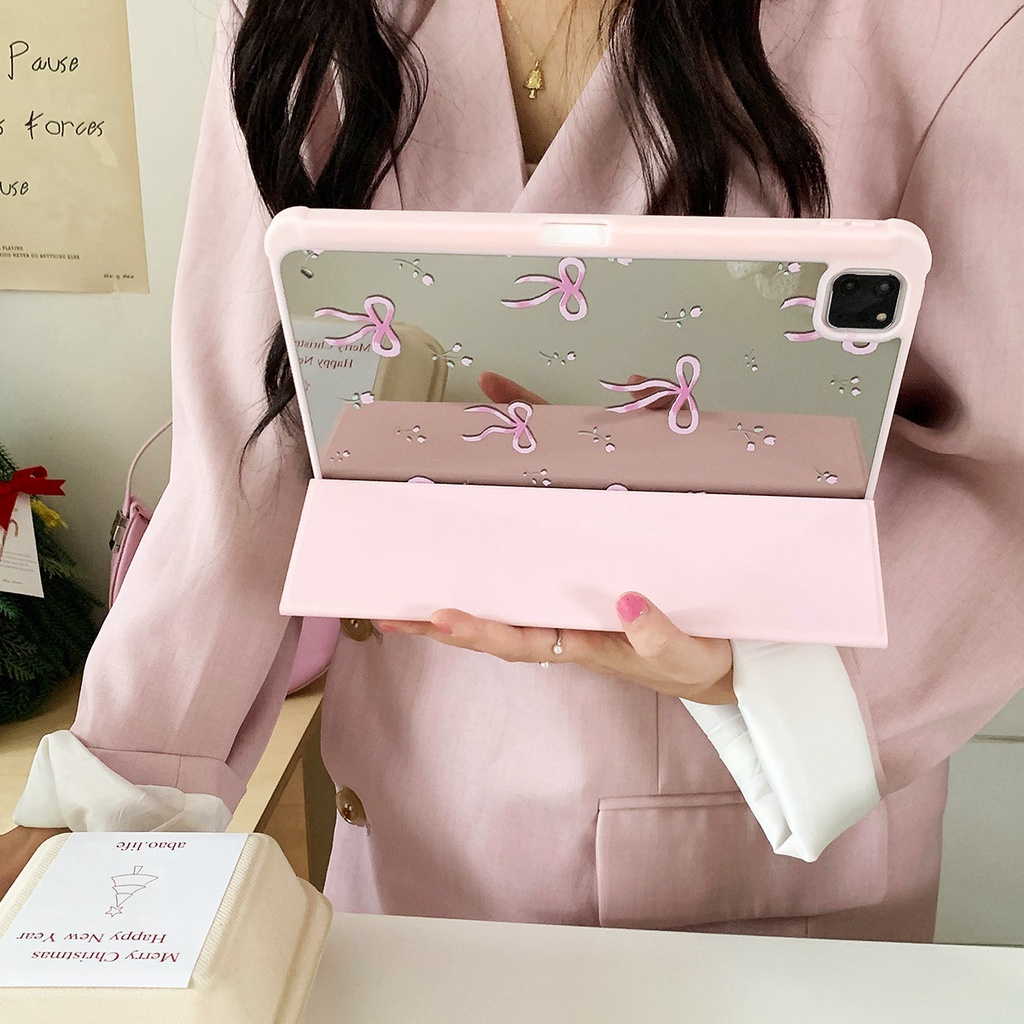 Vỏ Gương Acrylic Cứng Tương Thích Với IPad Mini6 IPad5 6 7 8 9 Air11 Air13 Air2 Air3 Air4 Air5 10.9 "Pro10.5 Pro11 Pro13 2024 Pro12.9 2018Bow And Flowers Pattern Leather Cover