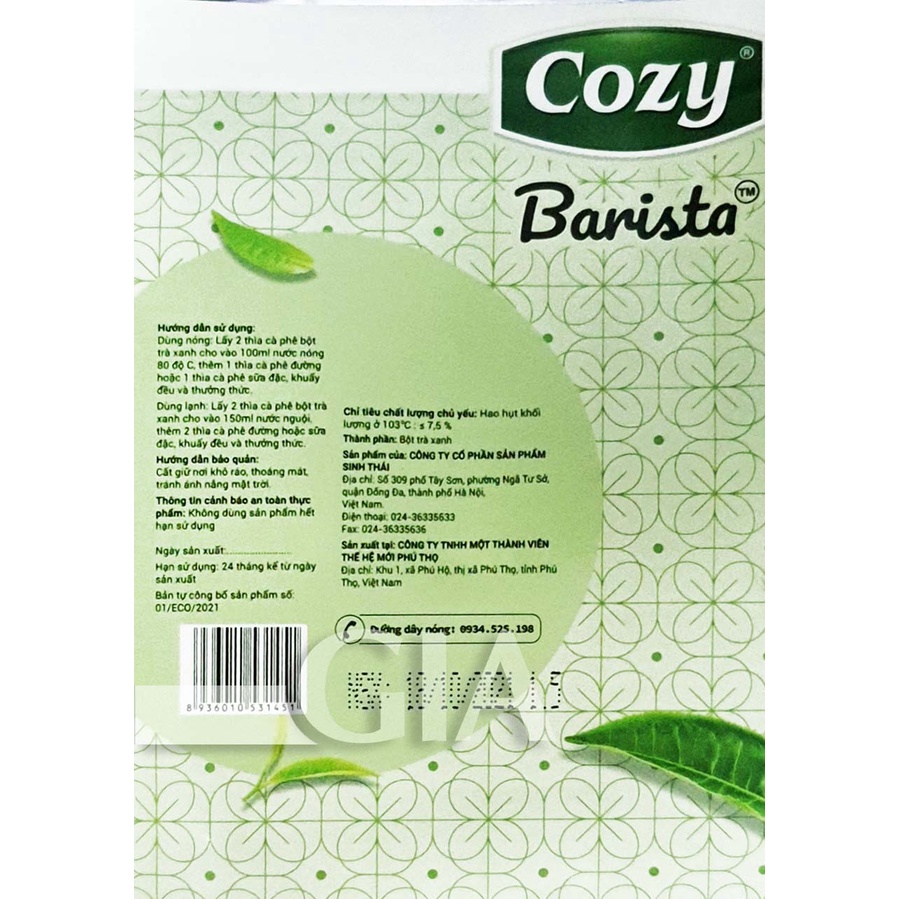 Bột trà xanh matcha Cozy Barista gói 200g