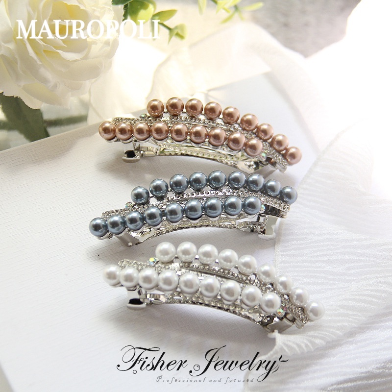 Mauropoli Kẹp Tóc Ngọc Trai Nhiều Màu Sắc, Kẹp Ngang Lớn Retro, Phụ Kiện Tóc Nữ Mùa Xuân