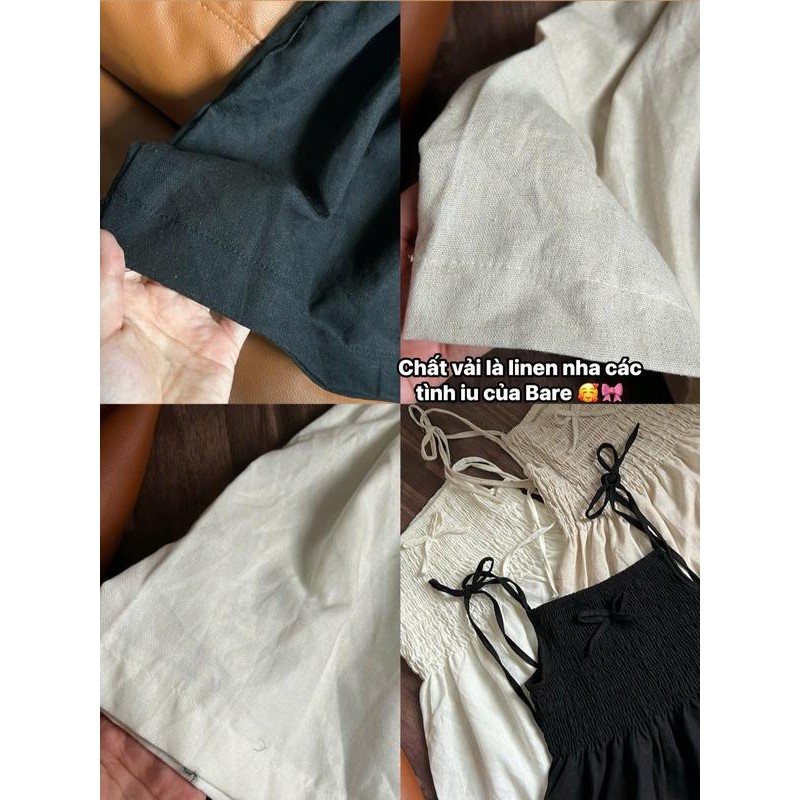 Áo hai dây sọc thổ cẩm , áo hai dây cột nơ chất linen mát thiết kế mocking nhún ôm dáng phối nơ điệu đà-A345
