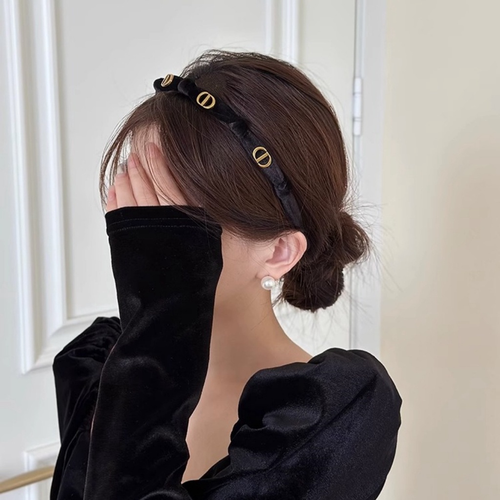 Băng Đô Cài Tóc Bằng Nhung Màu Đen Đính Nơ Xinh Xắn Cho Nữ
