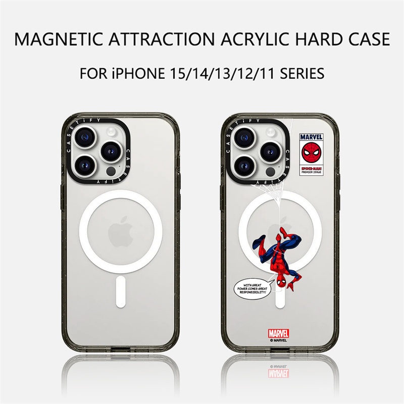 Ốp Điện Thoại acrylic Cứng Viền Đen Từ Tính Hình Spiderman Cho iphone 11 12 13 14 15 pro max