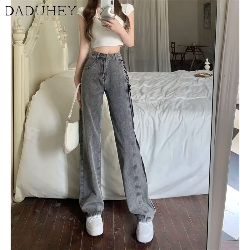 Ảnh Quần jean dài DADUHEY size lớn ống rộng cạp cao thời trang retro đường phố cao cấp kiểu Mỹ 2