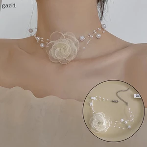 Vòng Cổ choker Hoa Trà Đen Trắng Đính Ngọc Trai Lãng Mạn Cho Nữ