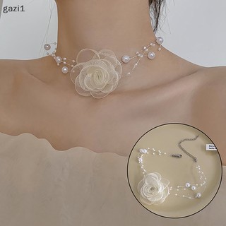 [Gzi1] Vòng Cổ choker Hoa Trà Đen Trắng Đính Ngọc Trai Lãng Mạn Cho Nữ