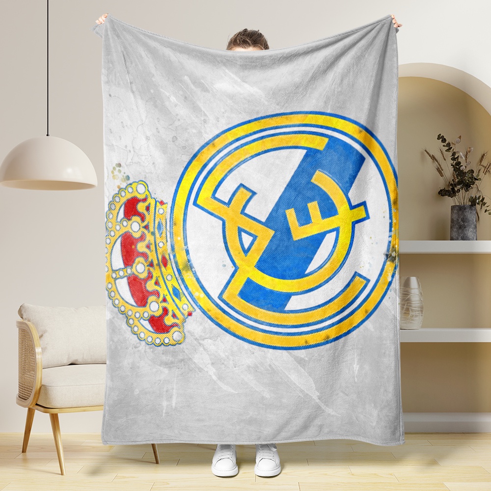 Áo Thun In Logo real madrid Thời Trang Năng Động Chăn flannel In logo Câu Lạc Bộ Bóng Đá Một Mặt Làm Quà Tặng Tốt Nhất Cho Người Lớn