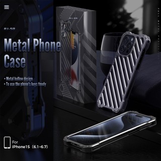 [R-JUST] Heavy Duty Aluminium Metal Armor Case For iPhone 15 14 Plus 13 12 Pro Max Cover 15plus Alloy Hollow Design Funda Shockproof Coque Skin