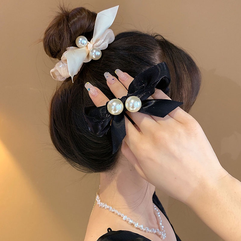 Dây buộc tóc scrunchy Hàn Quốc với hạt ngọc trai cao cấp