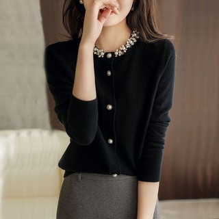 Áo Khoác cardigan Dệt Kim Đính Hạt Thủ Công Phong Cách Mới Mùa Xuân Thu Cho Nữ