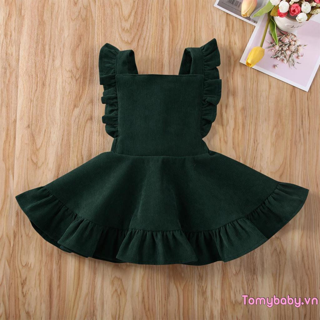 Đầm Hai Dây Cổ Vuông Màu Sắc Trơn Dành Cho Bé Gái