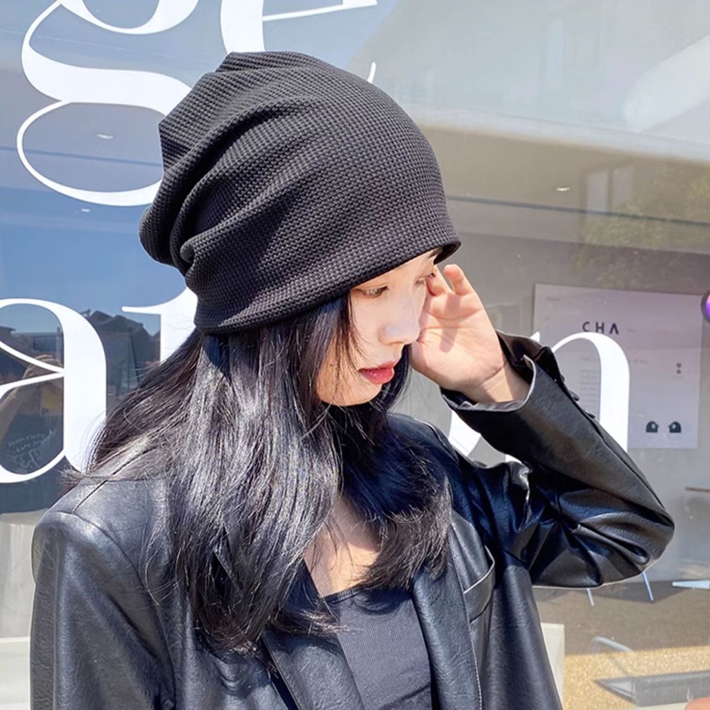[một] Nam Nữ Mùa Xuân Thu Cọc Mũ Màu Trơn Không Vành Co Giãn Cao Đan Mũ Beanie Phụ Kiện Thời Trang