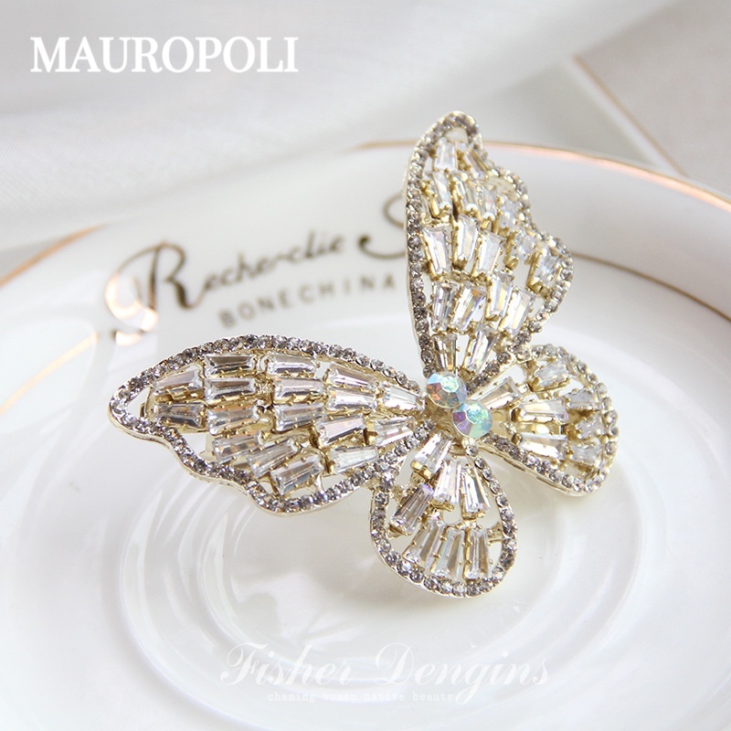Mauropoli [Sẵn Sàng] Phong Cách Mới Sáng Bóng Zircon Kim Cương Giả Bướm Mùa Xuân Kẹp Tóc Bướm Lớn Kim Loại Hàn Quốc Phụ Kiện Tóc Kẹp Mũ Đội Đầu