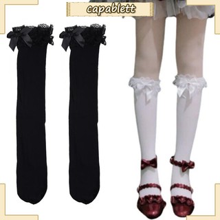 Đôi Vớ Dài Qua Gối Màu Trơn Trang Trí Nơ Ren Phong Cách Lolita Dành Cho Nữ