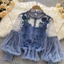 GỖ 2 Cái / bộ Áo Dài Tay, Vintage Ren Puff Crop Top, Mùa Hè Hàn Quốc Giảm Béo Thường Ngày Áo Sơ Mi Nữ Quần Áo Nữ