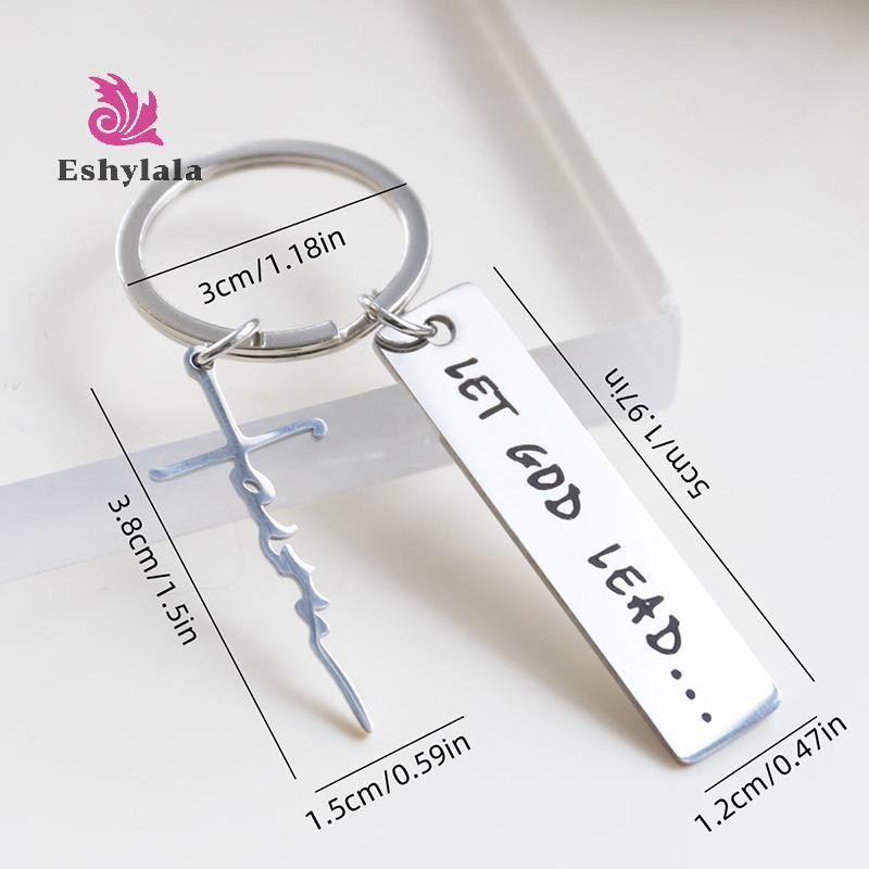 Hãy để Chúa dẫn dắt · · · · Móc khóa bằng thép không gỉ Faith Cross, Túi đựng nhẫn tôn giáo Kitô giáo Ba lô Charm Quà tặng hàng ngày [MỚI]