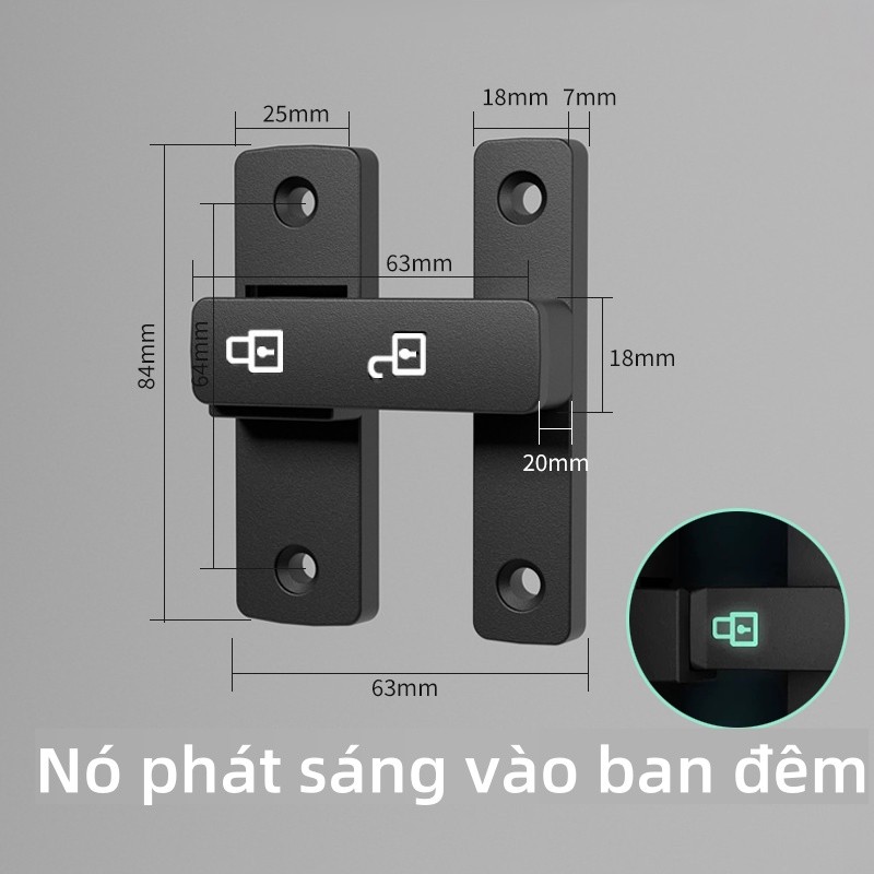 Bộ Chốt Cửa Dạ Quang 180° Chất Lượng Cao, Khóa Cửa Chuyên Nghiệp, Khóa Cửa Trượt Hợp Kim Kẽm