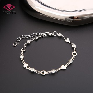 Vòng Tay Nữ Đính Đá Hình Trái Tim Lấp Lánh | Lắc Tay Bạc Điều Chỉnh Kích Thước Làm Quà Tặng Bạn Gái Thời Trang