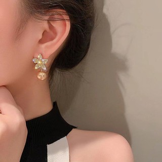 Bông Tai Hình Hoa Đính Ngọc Trai Giả Phong Cách Âu Mỹ Thời Trang
