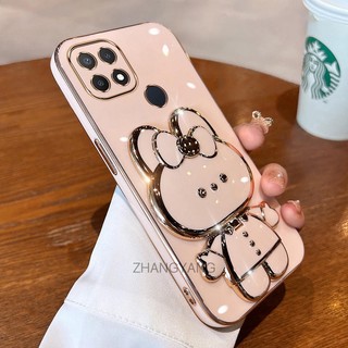 ốp lưng oppo a15 a15s Ốp Điện Thoại TPU Silicon Mềm Mạ Điện Gắn Gương Trang Điểm Hình Thỏ 3D Cho oppo a15 a15s
