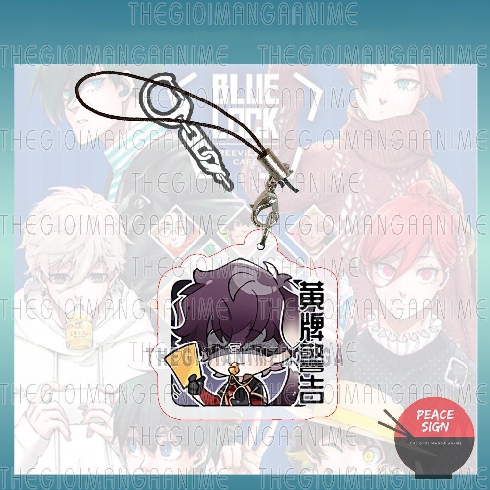 Móc dây treo điện thoại BLUE LOCK ver TAI CHỮ in hình anime chibi mica trong acrylic móc khóa