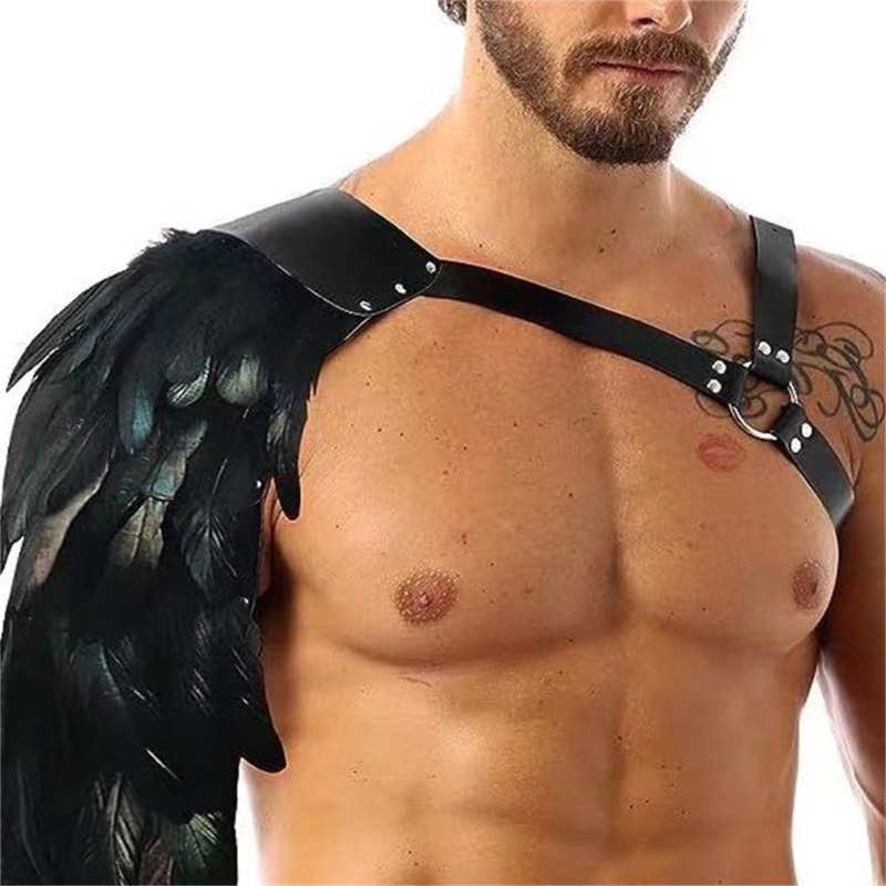 YIOI Lông Vũ Giáp Đôi Vai Bảo Vệ Dây Da PU Halloween Cosplay Đạo Cụ