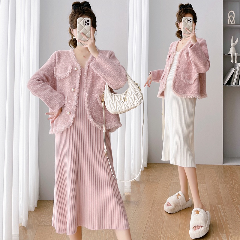 Set Áo Len Dài Tay + Váy Yếm Thời Trang Cho Phụ Nữ Mang Thai