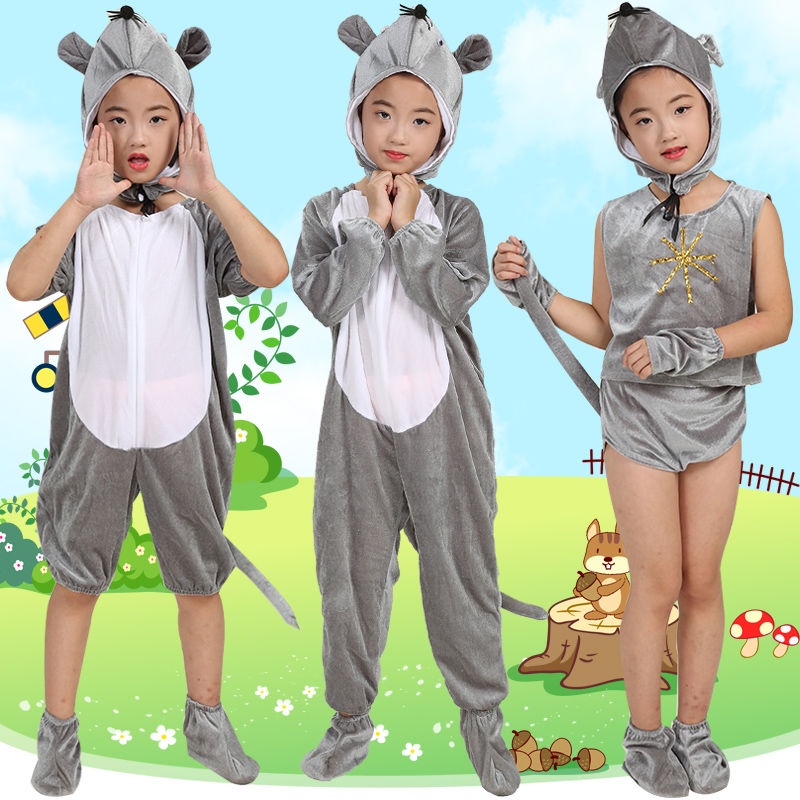 💕Chỗ💕 Quần Áo Trẻ Em Động Vật Múa Trang Phục Quần Áo Cho Bé Gái 3 Đến 14 Tuổi Chuột Xám Trang Phục Mới Lạ Halloween Giáng Sinh