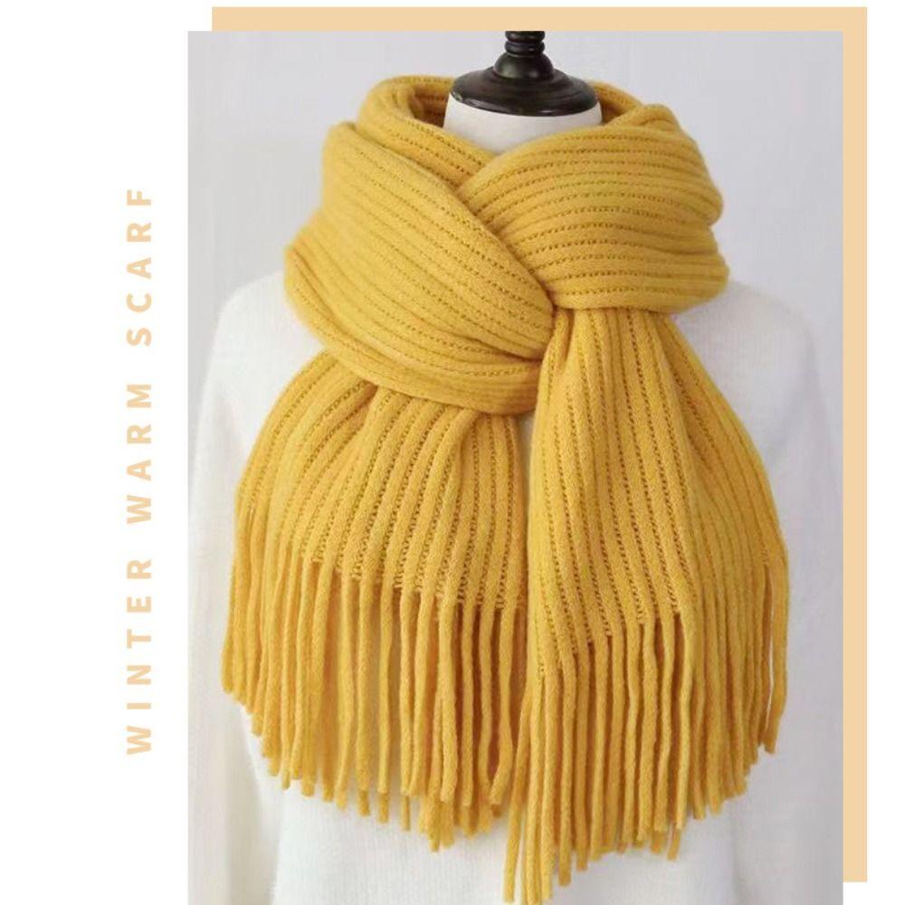 TRACEILLOIAN Khăn choàng Cashmere mùa đông, Khăn quàng cổ màu trơn dài tua rua ấm áp, Khăn quàng cổ dệt kim dày thanh lịch thời trang nữ