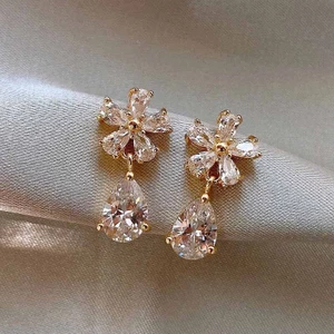Bông Tai Mạ Bạc 925 Hình Giọt Nước Đính Đá zircon Sang Trọng